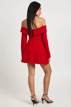 boohoo Robe Courte Structurée À Col Bardot<Femme Robes À Manches Longues|Robes