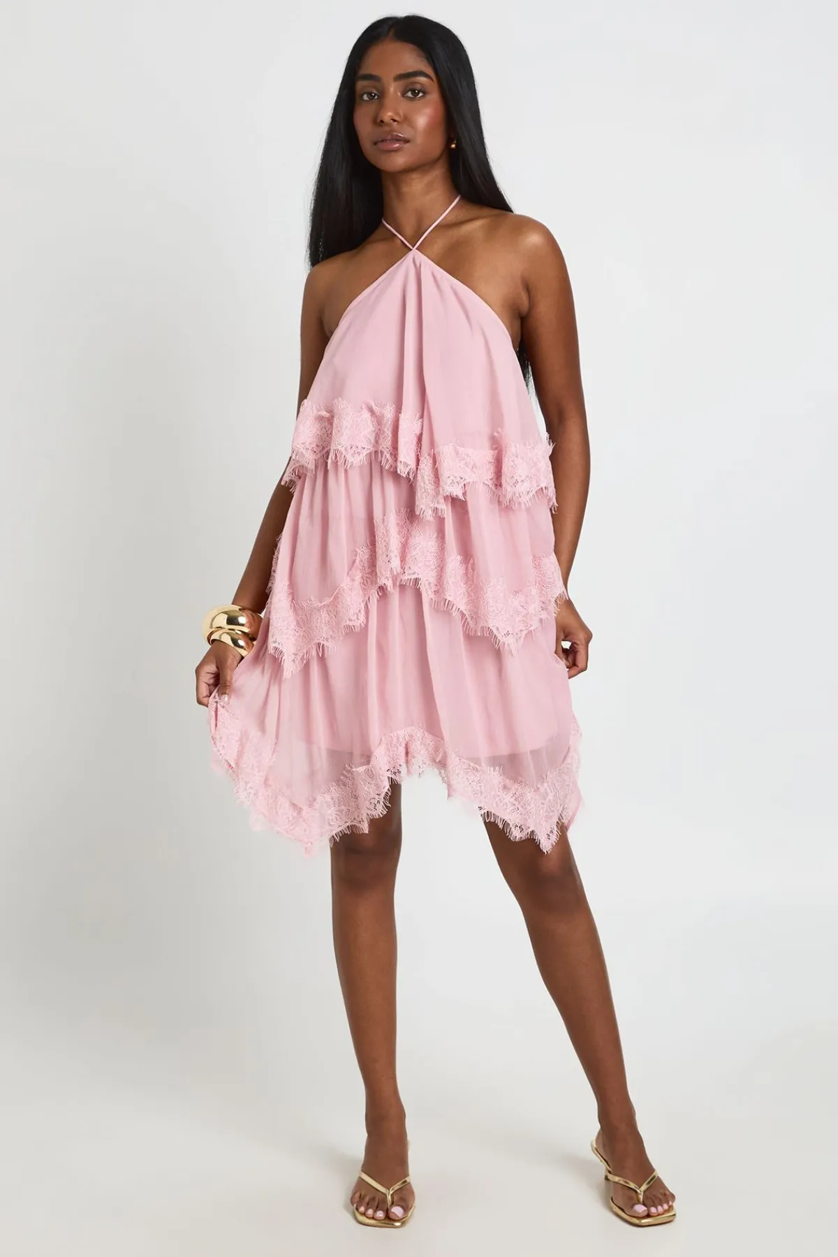 boohoo Robe Courte Superposée En Mousseline Crêpée Et Dentelle<Femme Satin Et Dentelle|Robes