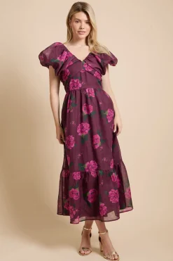 Robe Courte Étagée À Encolure Cache-cœur Motif Floral Berry Dp Luxe