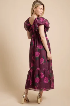 Robe Courte Étagée À Encolure Cache-cœur Motif Floral Berry Dp Luxe