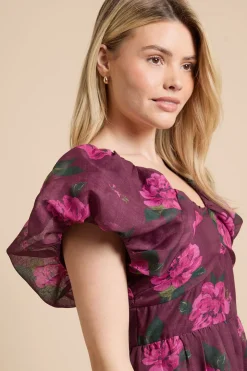 Robe Courte Étagée À Encolure Cache-cœur Motif Floral Berry Dp Luxe