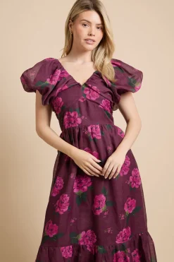 Robe Courte Étagée À Encolure Cache-cœur Motif Floral Berry Dp Luxe