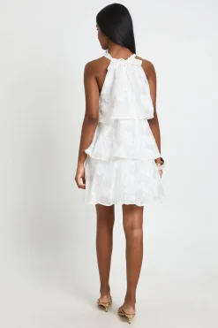 Robe Courte Étagée À Encolure Dos-nu Effet Dévoré
