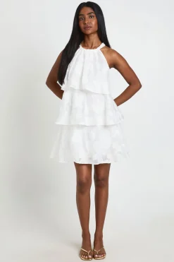 Robe Courte Étagée À Encolure Dos-nu Effet Dévoré