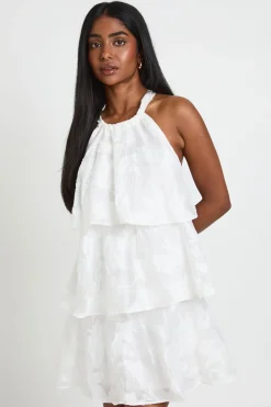 Robe Courte Étagée À Encolure Dos-nu Effet Dévoré