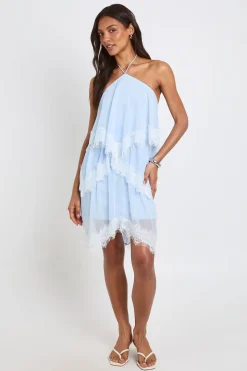 Robe Courte Étagée En Mousseline Crêpée Et Dentelle Tall
