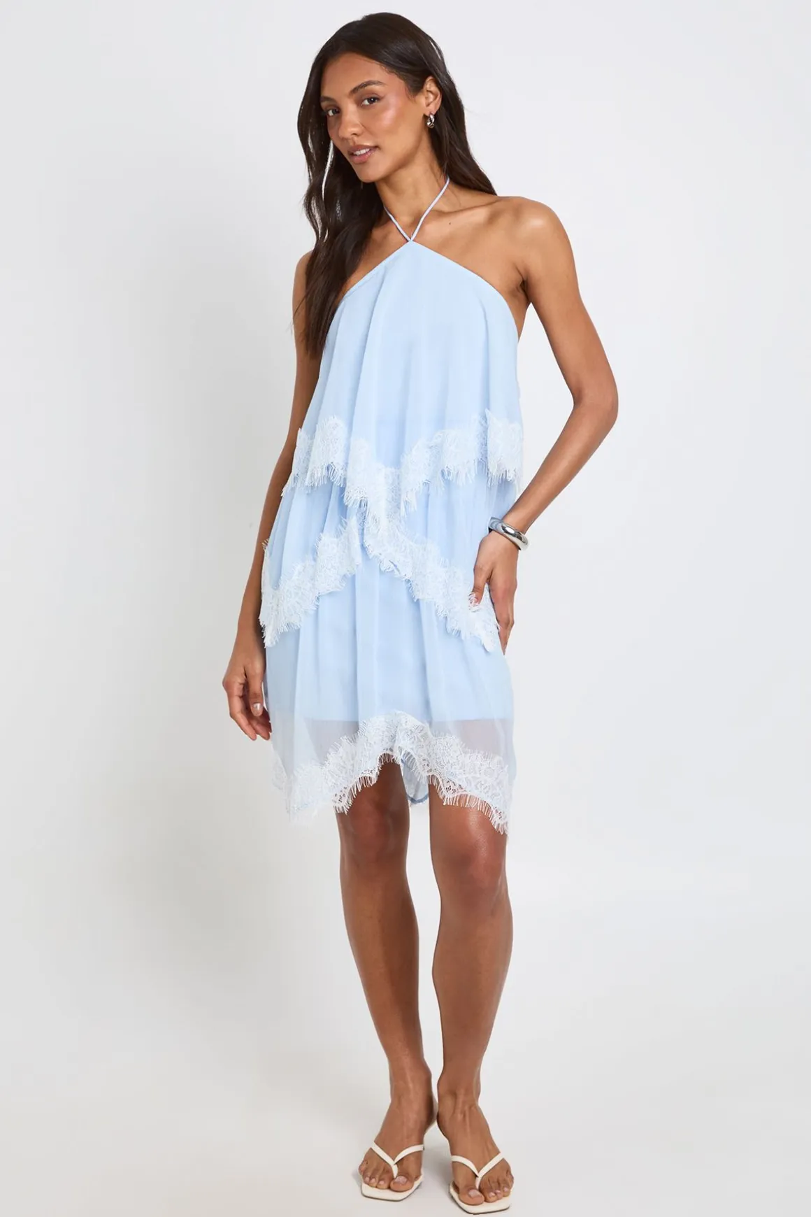 Robe Courte Étagée En Mousseline Crêpée Et Dentelle Tall