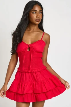 boohoo Robe Courte À Taille Froncée Et Buste Plissé<Femme Robes Patineuses|Robes