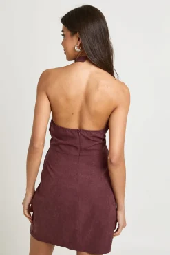 Robe Courte Texturée Dos Nu À Col Licou Et Détail Torsadé Devant