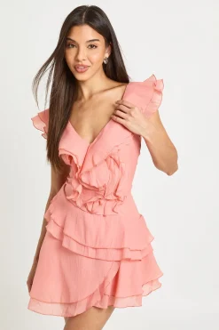 Robe Courte Texturée À Détails Volantés