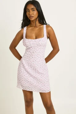 Robe Courte Texturée À Imprimé Floral Pastel