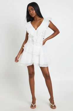 boohoo Robe Courte Texturée À Volants<Femme Robes Patineuses|Robes