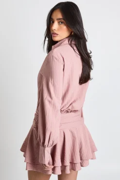 Robe Courte Texturée À Volants Froncés