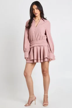 Robe Courte Texturée À Volants Froncés