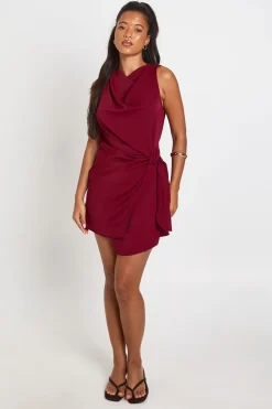 Robe Courte Tissée À Col Bénitier Avec Drapé Latéral