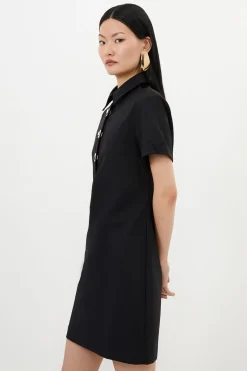 Robe Courte Tissée en Coton Techno Petite avec Fermoirs Dorés