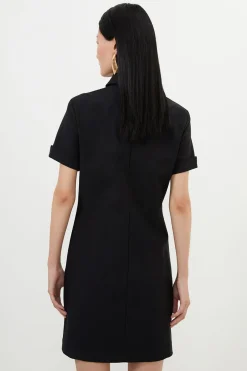 Robe Courte Tissée en Coton Techno Petite avec Fermoirs Dorés