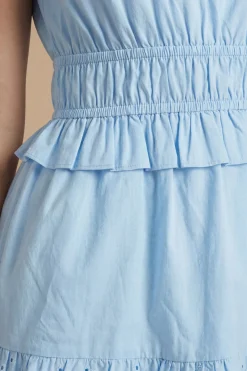 Robe Courte À Volants Broderie Anglaise Et Manches À Volant Étagée