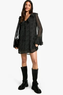 Robe courte à volants et imprimé pois