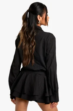 boohoo Robe Courte À Volants Froncés Et Texture<Femme Robes À Manches Longues|Robes
