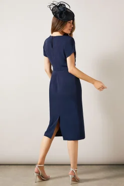 Robe Crayon Ajustée en Crêpe à Volants