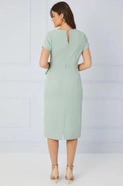 Robe Crayon Ajustée en Crêpe à Volants