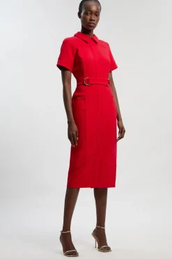 KarenMillen Robe Crayon Ajustée en Stretch Compact avec Détail Patte à Liseré<Femme Tailleurs|Toutes Les Robes