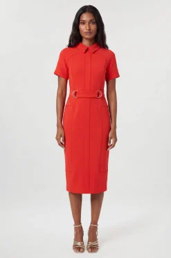 Robe Crayon Ajustée En Tissu Extensible Compact À Blocs De Couleur