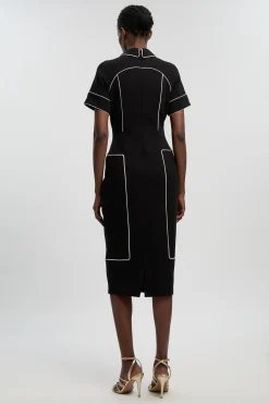 KarenMillen Robe Crayon Ajustée En Tissu Stretch Compact Avec Détails De Pattes À Bordures Contrastées<Femme Tailleurs|Toutes Les Robes