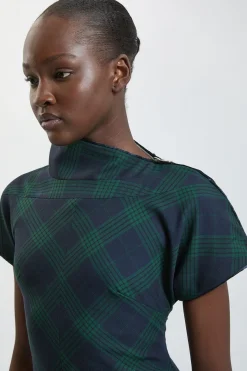 Robe Crayon Asymétrique À Carreaux Écossais