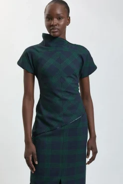 Robe Crayon Asymétrique À Carreaux Écossais