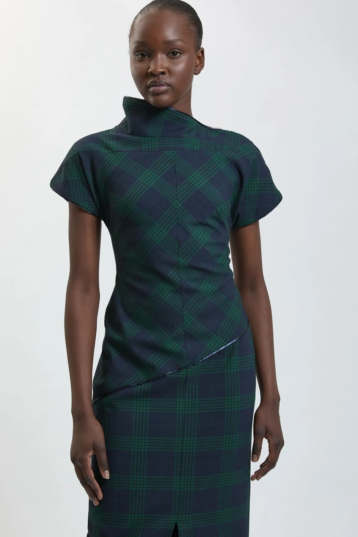 Robe Crayon Asymétrique À Carreaux Écossais