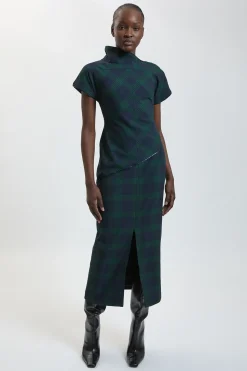 Robe Crayon Asymétrique À Carreaux Écossais