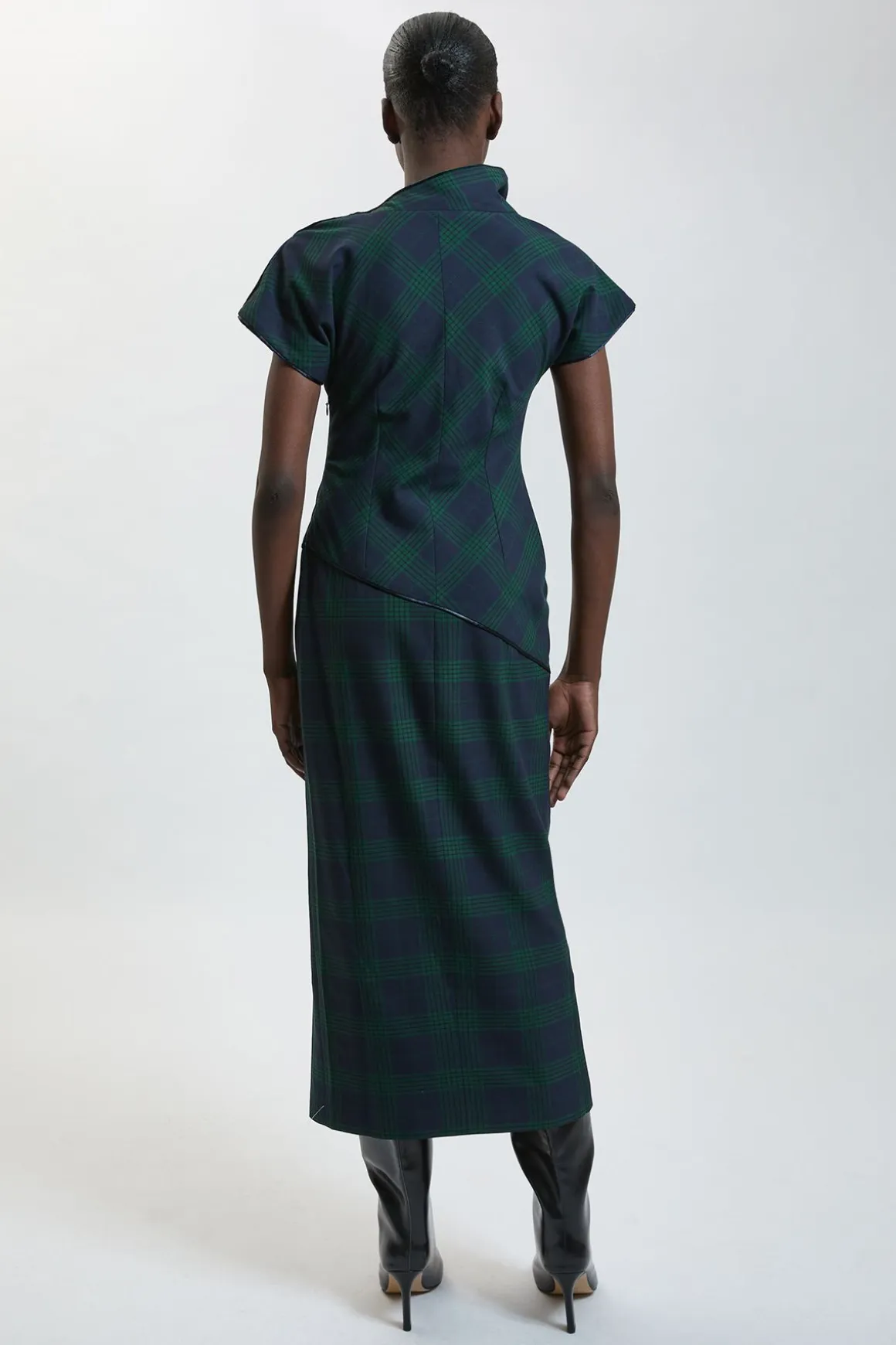 Robe Crayon Asymétrique À Carreaux Écossais