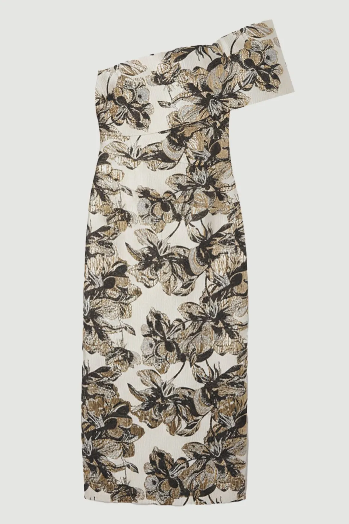 Robe Crayon Asymétrique à Jacquard Floral