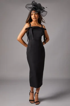 Robe Crayon Bretelles avec Détail Nœud Petite Taille
