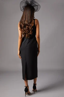 Robe Crayon Bretelles avec Détail Nœud Petite Taille
