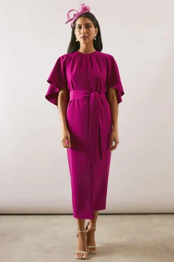 Robe Crayon Ceinturée À Cape Tissée