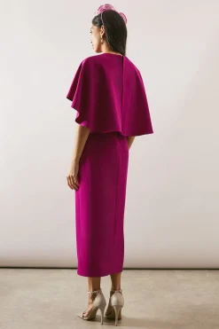 Robe Crayon Ceinturée À Cape Tissée