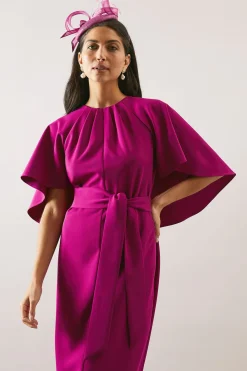 Robe Crayon Ceinturée À Cape Tissée