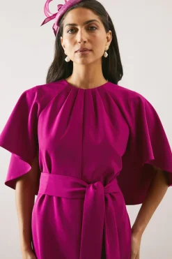 Robe Crayon Ceinturée À Cape Tissée