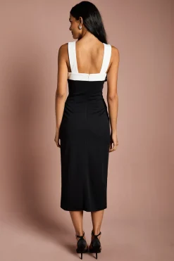 Robe Crayon à Col Croisé avec Détail Nœud