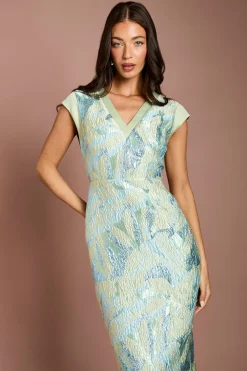 Coast Robe Crayon À Col V Contrasté En Jacquard<Femme Toutes Les Robes|Robes Mi-Longues