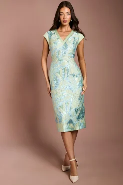 Coast Robe Crayon À Col V Contrasté En Jacquard<Femme Toutes Les Robes|Robes Mi-Longues