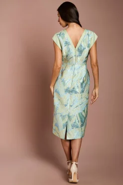 Coast Robe Crayon À Col V Contrasté En Jacquard<Femme Toutes Les Robes|Robes Mi-Longues