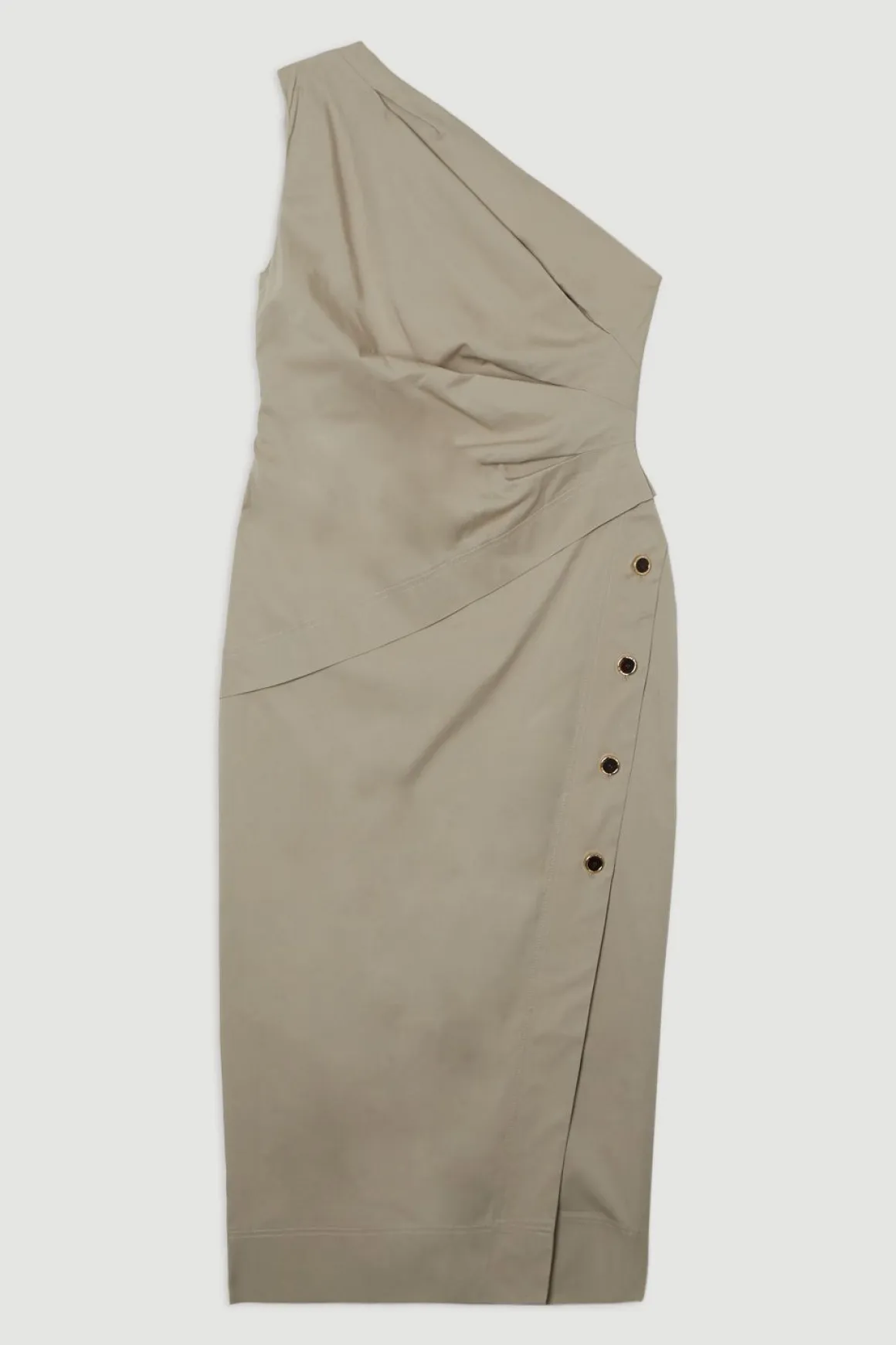 Robe crayon à drapé asymétrique en coton poli sur mesure