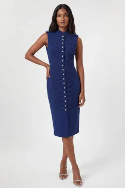 Robe Crayon Droite Compacte Stretch À Détails Boutons Petite
