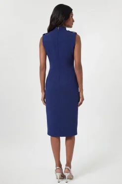 Robe Crayon Droite Compacte Stretch À Détails Boutons Petite
