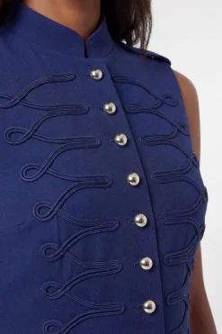 Robe Crayon Droite Compacte Stretch À Détails Boutons Petite