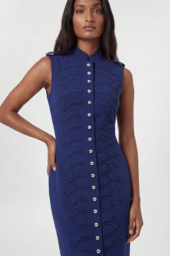 Robe Crayon Droite Compacte Stretch À Détails Boutons Petite